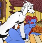  anthro asriel_dreemurr asriel_dreemurr_(god_form) bedroom_sex being_watched blue_body bovid building caprine deltarune duo female fish from_behind_position goat hair hi_res horn house hrisaura humanoid looking_at_another male male/female mammal marine penetration rear_view red_hair sex simple_coloring tattoo undertale undertale_(series) undyne vaginal vaginal_penetration video_games 