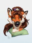  anthro canid canine chamomile ear_piercing ear_ring female flower fox hiccupby mammal pendant piercing plant ring_piercing smile solo viola(plant) 