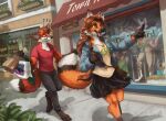  anthro canid canine couple_(disambiguation) date digital_media_(artwork) excited female fox friends hiccupby male male/female mall mammal outside shopping 