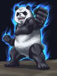  animal animal_focus aura black_background clenched_hands commentary english_commentary full_body highres looking_at_viewer m.m no_humans open_mouth original panda sharp_teeth standing teeth 