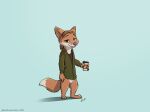  anthro beverage bottomless canid canine clothed clothing coffee featureless_crotch feet fenton_(dizzyvixen) fox hi_res hoodie hoodie_only looking_at_viewer male mammal paws red_fox simple_background smile solo topwear topwear_only twelvenine 