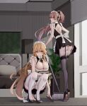  2girls absurdres apron ass azur_lane back_cutout bangs bare_arms bare_back black_bow black_dress black_footwear black_ribbon black_thighhighs blinds blonde_hair blush book bow breasts broom cameltoe chinese_commentary cleavage cleavage_cutout closed_mouth clothing_cutout collar commentary_request couch dress expressionless floating_hair frilled_apron frilled_hairband frills full_body garter_straps gem green_gemstone hair_between_eyes hair_bow hair_flaps hair_ribbon hairband high_heels highres holding holding_book indoors jean_bart_(azur_lane) lace-trimmed_legwear lace_trim large_breasts leaning_forward legs light_smile long_hair looking_at_viewer looking_back maid maid_apron maid_headdress median_furrow multiple_girls panties pantyshot ponytail red_eyes ribbon richelieu_(azur_lane) short_dress shoulder_blades sidelocks sleeveless sleeveless_dress squatting standing thighhighs thighs two-tone_footwear underwear very_long_hair waist_apron white_apron white_bow white_collar white_panties white_thighhighs wsfw 