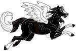  ambiguous_gender black_and_white equid equine feathered_wings feathers feral hooves imperatorcaesar mammal mane monochrome open_mouth pegasus ribs side_view signature simple_background simple_eyes solo tongue wings 