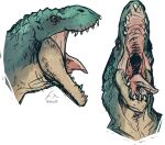  ambiguous_gender colored_sketch dinosaur feral front_view green_body green_scales headshot_portrait imperatorcaesar mouth_shot open_mouth pink_tongue portrait reptile scales scalie sharp_teeth side_view signature simple_background sketch solo tan_body tan_scales teeth tongue white_background 