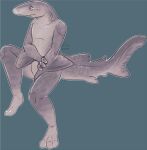  anthro blue_background featureless_crotch fish forked_tail gills grey_body grey_tail imperatorcaesar male marine mouth_closed nude shark signature simple_background solo unusual_anatomy unusual_tail wide_eyed 