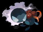  black_background black_eyes closed_eyes commentary drooling gastly gloom_(pokemon) highres looking_at_viewer menko_(g_octopus0) no_humans pokemon pokemon_(creature) saliva symbol-only_commentary twitter_username watermark 