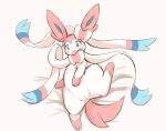  blue_eyes blush eeveelution female feral genitals looking_at_viewer lying nintendo open_mouth pink_body pok&eacute;mon pok&eacute;mon_(species) pussy qu_ppy solo spread_legs spreading sylveon thick_thighs video_games white_body 