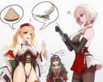  3girls ? @_@ antenna_hair assassin&#039;s_creed:_brotherhood assassin&#039;s_creed_(series) azur_lane bangs bare_shoulders beret black_pantyhose blonde_hair bracer breast_zipper breasts coat commentary_request cosplay_request cowboy_shot crotch_zipper drill_hair duca_degli_abruzzi_(azur_lane) elbow_gloves gloves goggles goggles_on_head green_hair hair_between_eyes hat hidden_blade highleg highleg_swimsuit highres index_finger_raised large_breasts leonardo_da_vinci_(azur_lane) long_hair looking_at_viewer marshall_k multiple_girls musical_note navel o-ring o-ring_bottom off_shoulder open_mouth pantyhose partial_commentary prosthesis prosthetic_arm prosthetic_hand red_eyes red_headwear red_skirt shaded_face short_hair sidelocks simple_background single_elbow_glove skindentation skirt sleeveless small_breasts smile standing standing_on_one_leg stomach swimsuit teeth thigh_strap thighhighs torricelli_(azur_lane) twintails upper_teeth very_long_hair weapon white_background white_coat white_hair zipper 