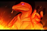  anthro bust_portrait clothing fire forked_tongue glowing glowing_eyes imperatorcaesar lizard looking_at_viewer mouth_closed orange_body orange_scales pink_eyes portrait red_tongue reptile restricted_palette scales scalie signature simple_background solo tongue tongue_out topwear 