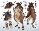  2022 5:4 anthro areola blep blue_hair brown_body brown_ears brown_fur brown_hair brown_hooves brown_horn brown_pawpads brown_tail butt crotch_tuft cyrillic_text dated eyes_closed featureless_crotch female front_view fur hair hooves horizontal_pupils horn inner_ear_fluff lostgoose model_sheet mouth_closed multicolored_hair navel nipples nude overweight overweight_anthro overweight_female pawpads pupils rear_view red_areola red_nipples shoulder_tuft smile solo tan_body tan_fur tan_inner_ear_fluff text tongue tongue_out translation_request tuft two_tone_hair 