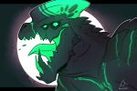  black_body black_scales bust_portrait empty_eyes green_body green_markings green_tongue imperatorcaesar male markings moon open_mouth portrait scales signature solo tongue 