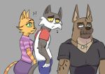  2022 ?! anthro arm_tattoo arm_tuft black_body black_clothing black_eyebrows black_fur black_nose black_shirt black_topwear blind_eye blue_bottomwear blue_clothing blue_pants bottomwear brown_body brown_fur brutus_(pixie_and_brutus) canid canine canis cheek_tuft clothed clothing crossover digital_media_(artwork) distracted_boyfriend dog_tags domestic_cat domestic_dog eye_scar eyebrows facial_scar facial_tuft felid feline felis female fran_(litterbox_comics) freckles fully_clothed fur fur_tuft german_shepherd green_sclera grey_background group head_turned herding_dog husband husband_and_wife inner_ear_fluff jewelry joel_(litterbox_comics) litterbox_comics looking_at_another looking_at_partner looking_back male mammal married_couple mature_anthro mature_female mature_male meme multicolored_body multicolored_clothing multicolored_fur multicolored_shirt multicolored_topwear musical_note neck_tuft necklace notched_ear orange_body orange_fur pants parody pastoral_dog pattern_clothing pattern_shirt pattern_topwear pink_nose pixie_and_brutus prick_ears purple_bottomwear purple_clothing purple_pants purple_shirt purple_topwear scar shirt simple_background striped_body striped_clothing striped_fur striped_shirt striped_topwear stripes stupidgnoll tattoo thick_eyebrows thick_neck topwear trio tuft two_tone_body two_tone_clothing two_tone_fur two_tone_shirt two_tone_topwear webcomic white_body white_clothing white_fur white_nose white_shirt white_topwear wife yellow_sclera yoga_pants 