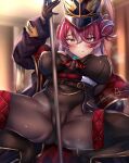  1girl :q ass belt black_gloves blush boots breasts cameltoe coat covered_nipples gloves hair_between_eyes hair_bun hat heterochromia highres hololive houshou_marine leotard long_hair pole_dancing purple_hair red_eyes shiki_(catbox230123) single_hair_bun smile solo spread_legs squatting thigh_boots tongue tongue_out virtual_youtuber yellow_eyes 