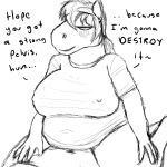  ambiguous_penetration anthro bedroom_eyes big_breasts black_and_white bottomless breasts clothed clothing dialogue english_text equine half-closed_eyes horse mammal monochrome nipples overweight penetration savagelyrandom seductive shirt slightly_chubby straddling t-shirt text wide_hips 