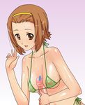  1girl bikini breasts brown_eyes brown_hair censored hairband hetero k-on! medium_breasts mine_(peak) nipples paizuri paizuri_under_clothes penis pointless_censoring see-through short_hair solo_focus swimsuit tainaka_ritsu wet 