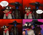 absurd_res alien assassin bisexual bounty_hunter cad_bane cartoon comic cowboy crack_ship crossover duo duros_(species) fangs female glowing glowing_eyes hellaverse helluva_boss hi_res humanoid imp imp_(helluva_boss) imp_hybrid indie_cartoon kissing male male/male scalie sharp_teeth size_difference star_wars star_wars:_the_clone_wars striker_(helluva_boss) teeth