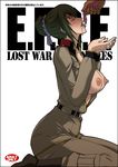  belt blush breasts closed_eyes condom condom_in_mouth cover cum cum_in_mouth cum_on_body cum_on_tongue cum_on_upper_body cupping_hands doujinshi green_hair gundam gundam_battlefield_record_uc_0081 hair_bun huge_breasts kitahara_aki kneeling lian_mao military military_uniform mouth_hold nipples open_clothes open_shirt shirt sitting solo_focus uniform used_condom 