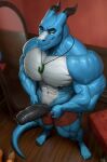  abs anthro bodily_fluids collar dragon draxius erection genital_fluids genitals hi_res horn leaking_precum male monds muscular muscular_anthro muscular_male pecs penis precum scalie solo vein veiny_penis 