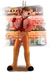  absurd_res antlers balls bar barechest barefoot barman beard cervid cervine clothing cut_dick digital_media_(artwork) facial_hair feet genitals hector_(gearfox98) hi_res horn male mammal pecs penis pinup pose smile solo suspenders veiny_dick 