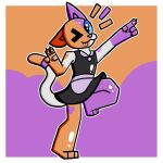  &lt;3 :3 anthro blep calico_cat cally_(theenyface) clothing domestic_cat felid feline felis female fur gesture legwear maid_uniform mammal mottled one_eye_closed orange_body orange_fur piebald pointing purple_body purple_fur solo standing theenyface thigh_highs tongue tongue_out uniform white_body wink 