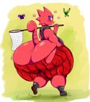  animal_crossing anthro arthropod big_butt blue_eyes blush boots bottomwear bottomwear_pull bug_net butt butterfly chameleon clothing clothing_pull flick_(animal_crossing) footwear hi_res huge_butt huge_hips huge_thighs hyper hyper_butt insect lepidopteran lizard looking_back male nintendo overweight overweight_anthro overweight_male pants pants_pull piercing red_body reptile scalie shirt sirmasterdufel smile solo thick_thighs topwear torn_bottomwear torn_clothing torn_pants vest video_games wide_hips 