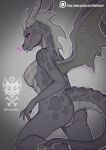  &lt;3 2022 activision anthro anus blep bodily_fluids breasts butt dragon featureless_breasts female fleet-foot genital_fluids genitals grey_background greyscale hi_res horn looking_at_viewer membrane_(anatomy) membranous_wings monochrome non-mammal_breasts purple_eyes pussy pussy_juice scalie simple_background solo spyro spyro_the_dragon tongue tongue_out video_games western_dragon wings 