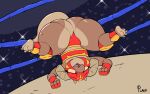  anthro bottomwear brown_body brown_eyes clothing female fighting_ring fingerless_gloves gloves handwear hi_res horn knee_pads kobold mask open_mouth piko_(simplifypm) plaga reptile scalie solo sports_mask sportswear topwear upside_down wrestling_mask wrestling_outfit 
