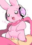  absurd_res bandai_namco blush bodily_fluids body_blush boots clothing cowgirl_position cutemon digimon digimon_(species) female footwear from_front_position headphones hi_res on_bottom on_top penetration pink_body pussy_blush scarf sex solo sweat sweatdrop uyu vaginal vaginal_penetration 