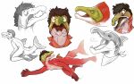  anthro colored_sketch eyes_closed forked_tail front_view green_body green_eyes green_scales headshot_portrait imperatorcaesar male narrowed_eyes neckerchief open_mouth partially_colored pink_body pink_scales portrait red_body red_scales red_tail scales sharp_teeth side_view signature simple_background sketch sketch_page solo teeth unusual_anatomy unusual_tail white_background 