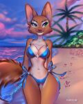  anthro beach bikini breasts canid canine chest_tuft cleavage clothed clothing cloud detailed_background diane_foxington digital_media_(artwork) dreamworks eyebrow_piercing eyelashes facial_piercing facial_tuft female footprint fox fur hands_behind_back hi_res inner_ear_fluff jewelry mammal markings necklace orange_body orange_fur outside palm_tree pawprint pawprint_marking piercing plant sand seaside sky smile solo swimwear the_bad_guys thick_thighs tree tuft umireomi water wave 