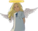  1girl angel angel_wings blonde_hair grin marnie_(omoide_no_marnie) nightgown non-web_source omoide_no_marnie smile wings 