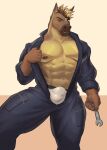  abs anthro bodily_fluids bulge clothed clothing equid equine hi_res horse male mammal muscular muscular_anthro muscular_male nipples partially_clothed pecs rsotart solo sweat underwear 