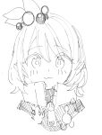  1girl :3 arknights bangs blush closed_mouth cropped_torso greyscale hair_between_eyes hair_bobbles hair_ornament high_collar jacket kirara_(arknights) looking_at_viewer monochrome portrait simple_background sketch smile solo tetuw white_background 