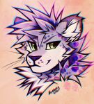  2022 canid canine digital_media_(artwork) felid feline fur hi_res mammal myarukawolf purple_body purple_fur purple_nose smile spots spotted_body spotted_fur 