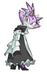  anthro blaze_the_cat blush clothed clothing domestic_cat felid feline felis female fiinel footwear fur gloves handwear hi_res high_heels looking_back maid_headdress maid_uniform mammal purple_body purple_fur sega simple_background solo sonic_the_hedgehog_(series) standing uniform video_games white_background yellow_body yellow_fur 