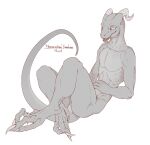  ambiguous_gender anthro hi_res horn kredri lizard long_nails long_toes looking_at_another relaxing reptile scalie sitting smile solo 
