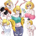  absurd_res anthro beverage blonde_hair breasts bubble_tea carrot_(one_piece) cellphone clothed clothing female fluffy fluffy_tail fur hair hi_res jewelry lagomorph leporid mammal minkmen_(one_piece) navel necklace nude one_piece phone rabbit showering smartphone solo thigh_gap white_body white_fur 