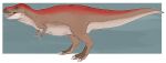  ambiguous_gender biped brown_body brown_scales brown_tail claws dinosaur feral hi_res imperatorcaesar open_mouth outline red_body red_outline red_scales red_tail red_tongue reptile scales scalie sharp_teeth side_view signature simple_background solo standing teeth tongue white_body white_claws white_scales white_tail 