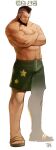  1boy abs alternate_costume arm_hair bandaid bandaid_on_cheek bandaid_on_face bara beard black_hair casual closed_eyes crossed_arms cyphers damian_doyle_(cyphers) facial_hair frown full_body gomtang green_shorts highres korean_text large_pectorals leg_hair male_focus mature_male mohawk muscular muscular_male navel navel_hair nipples pectorals sandals scar scar_across_eye short_hair shorts solo star_(symbol) star_print stomach third-party_source topless_male translation_request 