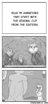  2018 anthro arm_under_breasts backpack black_nose breasts canid canine canis canisfidelis cave cheek_tuft clothed clothing comic covering covering_mouth covering_own_mouth covering_self dialogue dinosaur domestic_cat domestic_dog duo english_text eyebrows facial_tuft felid feline felis female floppy_ears group hair hi_res humor looking_at_another male mammal monochrome navel nude open_mouth porn_dialogue reptile scalie short_hair simple_background text trio tuft user_interface video_player 