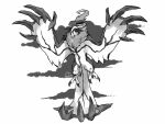  ambiguous_gender big_claws chest_tuft claws front_view greyscale imperatorcaesar legendary_pok&eacute;mon monochrome nintendo open_mouth pok&eacute;mon pok&eacute;mon_(species) signature simple_background solo toe_claws tuft video_games yveltal 