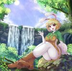  absurd_res anthro blonde_hair boots breasts butt carrot_(one_piece) clothed clothing female footwear hair hi_res klopsiak lagomorph leporid mammal minkmen_(one_piece) one_piece rabbit solo waterfall 