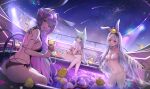  &gt;_&lt; 5girls :d absurdres animal_ear_fluff animal_ears animal_on_head ass azur_lane backless_outfit baltimore_(azur_lane) bangs bare_shoulders bikini bird bird_on_head black_bikini black_hairband black_swimsuit blue_eyes blue_hair blush breasts bremerton_(azur_lane) bubble ceiling_light chick cleavage collarbone crossed_bangs cup drink drinking_glass drinking_straw eyewear_on_head fake_animal_ears food fox_ears frilled_bikini frills fruit hair_between_eyes hair_intakes hair_ornament hairband halter_top halterneck hand_up head_rest highres holding holding_cup in_water large_breasts lemon lemon_slice lemontea_(ekvr5838) long_hair looking_at_viewer looking_back manjuu_(azur_lane) medium_breasts multiple_girls navel new_jersey_(azur_lane) night night_sky on_head one-piece_swimsuit open_mouth outstretched_arms pink_bikini plate pool pool_ladder rabbit_ears railing shawl shimakaze_(azur_lane) shinano_(azur_lane) shooting_star short_eyebrows side-tie_swimsuit sideboob sidelocks sitting sky smile snorkel standing star_(sky) stomach string_bikini sunglasses swimsuit thick_eyebrows very_long_hair wading water watermelon watermelon_slice white_bikini white_hair yellow_eyes 