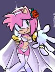  5_fingers accessory amy_rose anthro bra breasts cleavage clothed clothing eulipotyphlan female fingers flower flower_in_hair gloves green_eyes hair hair_accessory hairband handwear hedgehog lingerie mammal multicolored_body panties pink_body pink_hair plant ring ring_(jewelry) sega simple_background smile solo sonic_the_hedgehog_(series) sooperman tan_body two_tone_body underwear wedding_veil 