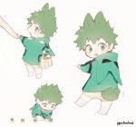  1boy adapted_costume animal_ears bag bloomers blush boku_no_hero_academia carrot child commentary freckles full_body green_eyes green_hair green_hoodie holding holding_bag holding_hands hood hood_down hoodie kemonomimi_mode kneeling long_sleeves looking_back male_child male_focus meltnotmelt midoriya_izuku open_mouth out_of_frame plant print_bag rabbit_boy rabbit_ears rabbit_tail short_hair simple_background sitting smile socks symbol-only_commentary tail twitter_username underwear white_background white_socks younger 