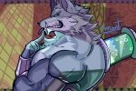  ambiguous_fluids anthro canid canine canis fangs fur league_of_legends male mammal muscular muscular_anthro muscular_male riot_games sharp_teeth solo teeth video_games warwick_(lol) wolf 