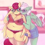  absurd_res anthro anthro_on_anthro big_breasts blush bodily_fluids bra breasts clothing cum currentlytr_ash equid equine eyewear feathers female friendship_is_magic genital_fluids glasses green_body green_feathers hair handjob hasbro hi_res husband_and_wife male male/female mammal married_couple mr._shy_(mlp) mrs._shy_(mlp) my_little_pony nipple_fetish nipple_play overweight overweight_female panties pegasus penile red_hair sex tenting underwear wings 