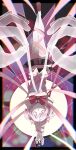  1girl abstract_background bangs black_border black_skirt border bound bow bowtie card_(medium) closed_eyes collared_jacket expressionless facing_viewer full_body hair_ribbon highres jacket juliet_sleeves kaname_madoka loafers long_sleeves mahou_shoujo_madoka_magica mitakihara_school_uniform nakazawa_yuki out_of_frame parted_lips pink_hair pink_ribbon plaid plaid_skirt puffy_sleeves red_bow red_bowtie red_footwear ribbon ribbon_bondage school_uniform shoes short_hair short_twintails skirt solo_focus sparkle tarot the_hanged_man_(tarot) thighhighs tied_up_(nonsexual) transparent twintails tying upside-down white_jacket white_thighhighs 