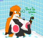  absurd_res age_difference agenexx_(agenexxowo) agenexxowo anthro bath bathing bathroom bathtub big_breasts black_body black_fur blue_background blush breast_grab breasts breasts_on_face brown_body brown_fur brown_markings canid canine chest_tuft christa_(agenexxowo) domestic_cat duo ears_back ears_down exposed_breasts eyes_closed felid feline felis female foam fox fur green_eyes green_text hair half-closed_eyes hand_on_breast hi_res huge_breasts larger_female long_hair looking_at_another looking_down looking_pleasured male male/female mammal markings mature_female narrowed_eyes nipples nude orange_body orange_fur orange_hair pink_nipples pivoted_ears portuguese_text purple_text purring simple_background size_difference skinny slightly_chubby smaller_male text thinking toony tuft water wet wet_body wet_breasts wet_fur white_body white_fingers white_fur white_hair younger_male 