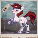  2022 blackjack_(fallout_equestria) blush butt digital_media_(artwork) equid equine fallout_equestria female feral hasbro hi_res horn inner_ear_fluff looking_at_viewer mammal my_little_pony one_eye_closed open_mouth outside shydale solo text tuft unicorn url 